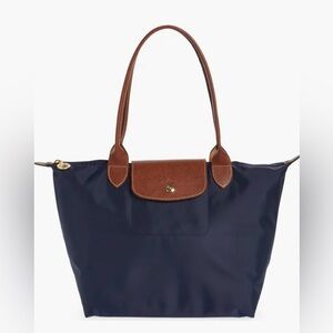 COPY - Navy blue and brown long champ medium tote bag